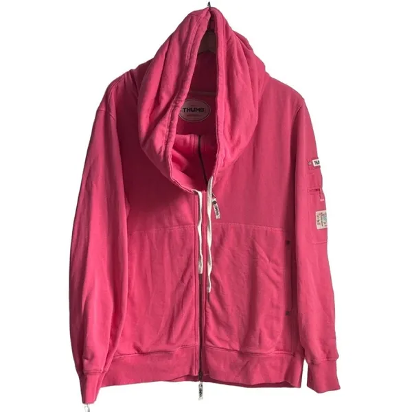 THUMB UNITED 4X Pink Full Zip Heavy Hoodie Oversized Cowl Neck Sweatshirt Jacket - Image 3