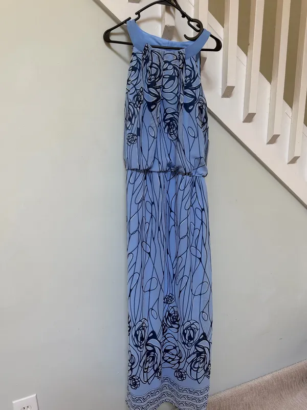 Robbie Bee Periwinkle Blue Floral Halter Maxi Dress - Image 4