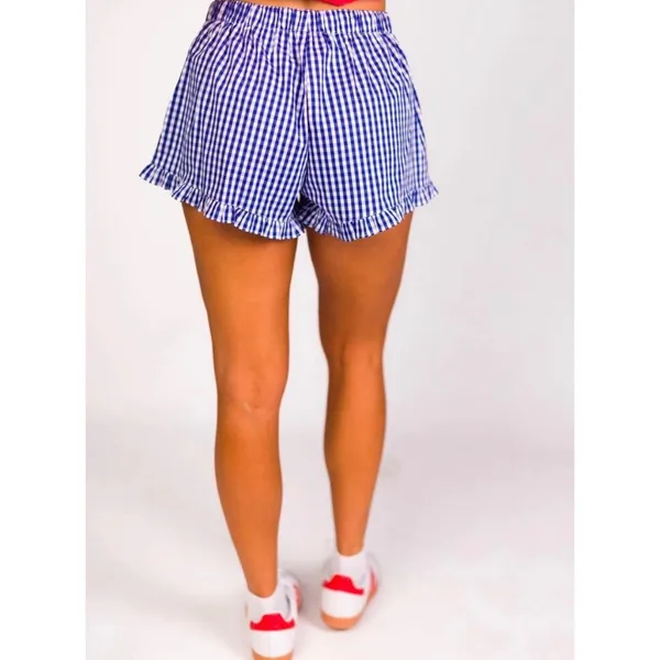 Loucia Orange Georgia Gingham Preppy Coastal Fisherman Ruffle Hem Boxer Shorts S - Image 4