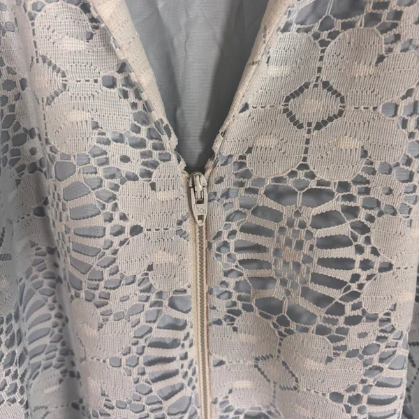 Vintage David Brown Light Blue Floral Lace Maxi Dress Zip Front Belted Small - Image 6