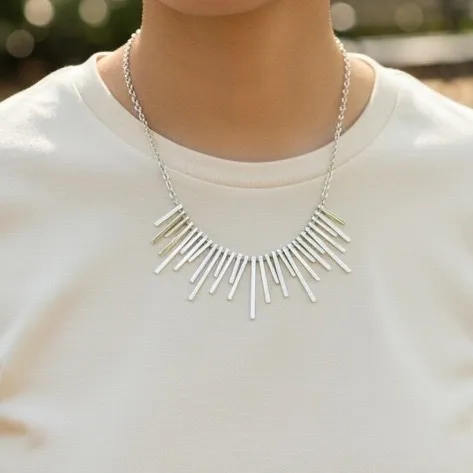 Silver tone spike fringe necklace - Image 5