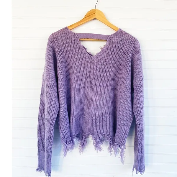 Fringe knit sweater Size Large‎ Purple - Image 2