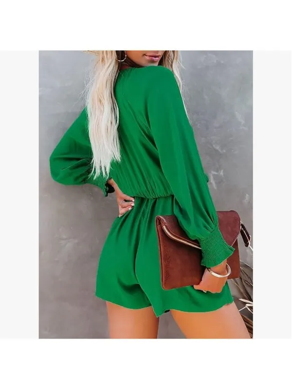NEW Green Tie Knot Front V Neck Short Rompers M - Image 2