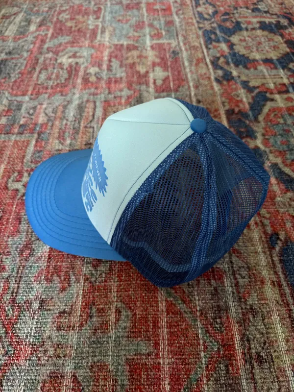 circle author birthday trucker hat Blue - Image 2