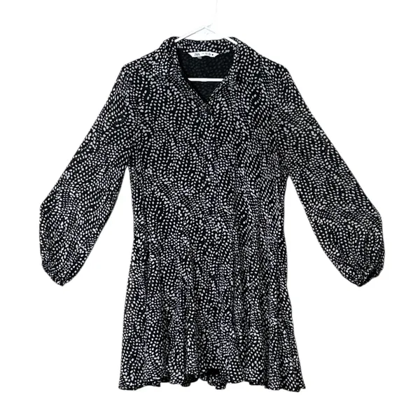 Zara Black and White Patterned Long Sleeve Dress,Size S - Image 6