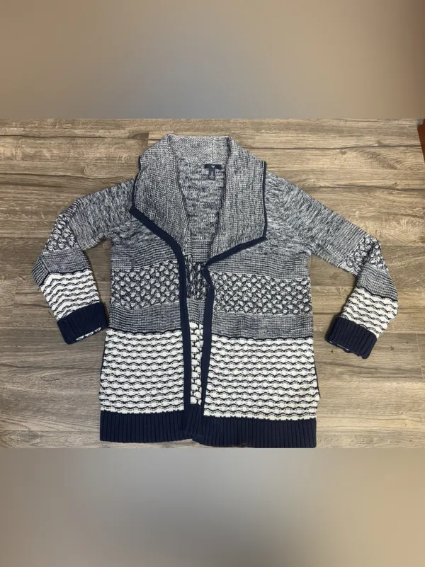 Gap Women’s Chunky Knit Open Front Cardigan Navy Cream Size M - Image 2