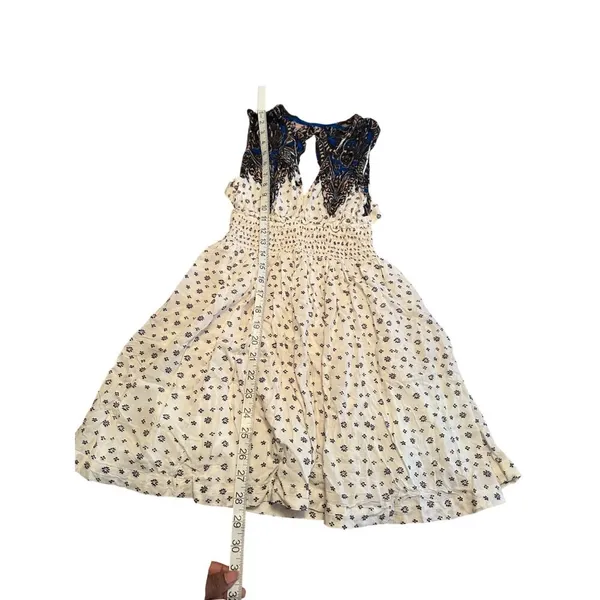 Free People Star Print Studded Dress Baby Doll Empire Waist Open Back Plunge XS - Image 9