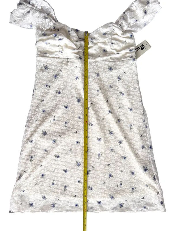 No Boundaries NWT Sz S Double Ruffle Ruched Mini Dress Winter White Floral - Image 11
