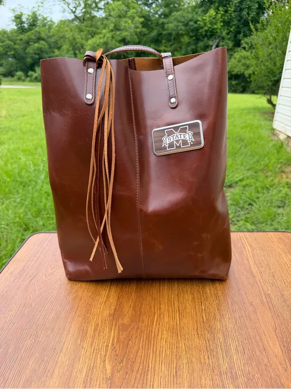 Canyon Leather Tote Bag Brown Mississippi State Full Grain Leather NWT - Image 4