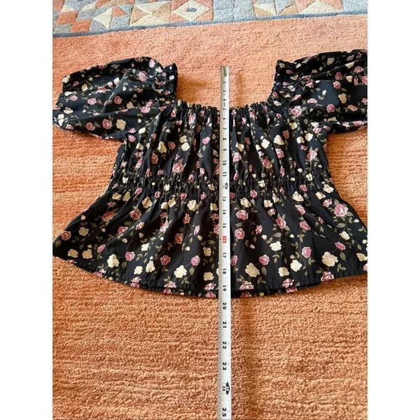 Celebrity Pink Floral Off Shoulder Top XL Puff Sleeve Cotton - Image 4
