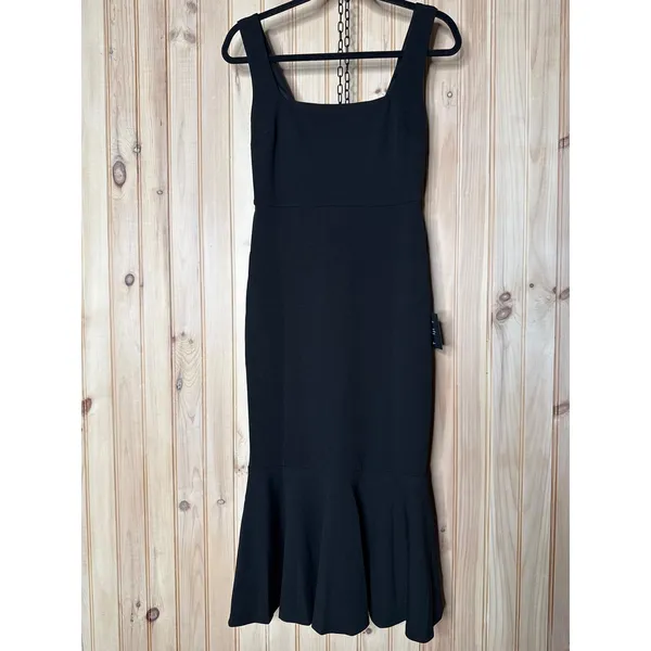 Lulus Moment Maker Black Square Neck Trumpet Midi Dress Party Banquet Medium - Image 2