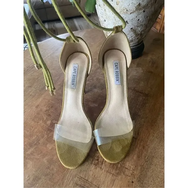 CAPE ROBBIN Clear toe stilettos in green suede heels shoes for women - Image 2