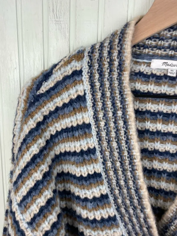 Madewell Waller Stripe Crop Cardigan Sweater Size XS Chunky Wool Blend Knit - Image 5