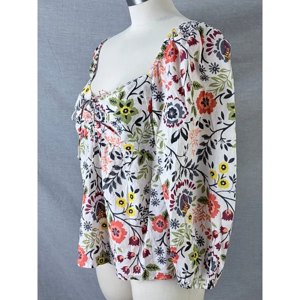Velvet by Graham & Spencer‎ Floral Cotton Puff Sleeve Blouse White Multi Size M - Image 7