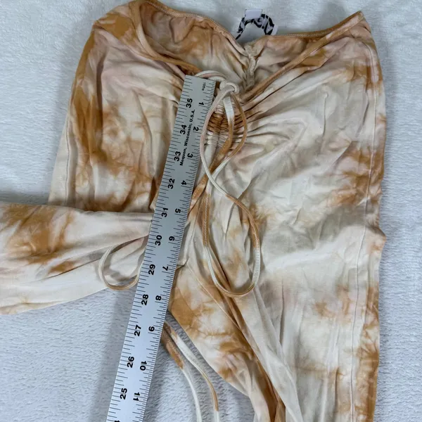 I.AM.GIA Tan White Tie Dye Ruched V-Waist Wide Leg Flare Pants XS - Image 4
