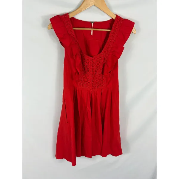 Free People Half Moon Hot Lava Mini Dress Size Small - Image 3