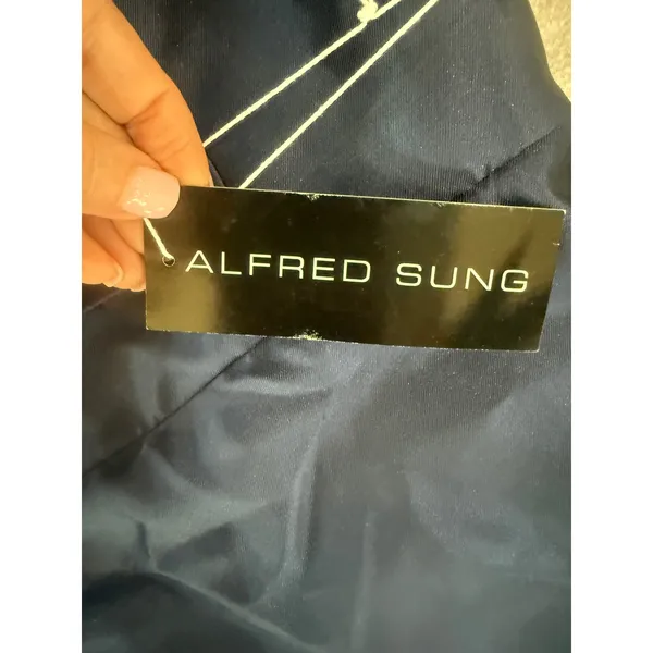 NWT Alfred Sung Midnight One-Shoulder Satin Mermaid‎ Gown Bow Formal Dress Sz 8 - Image 4