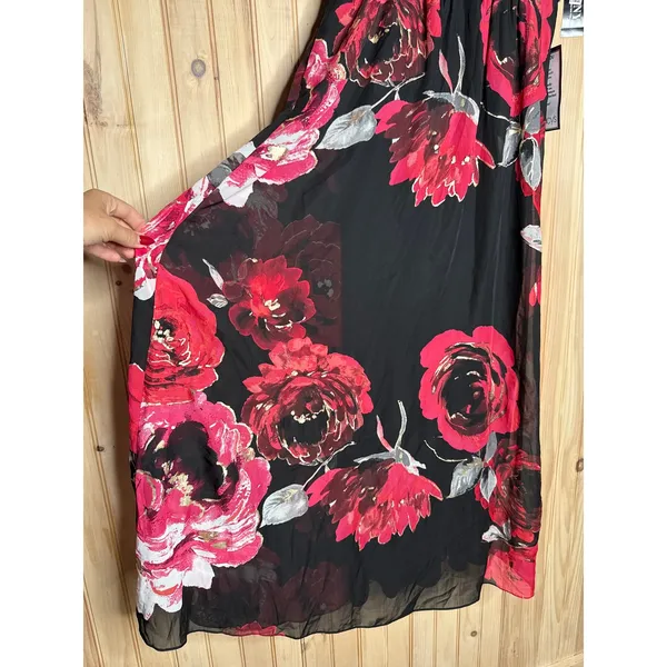 NWT SLNY Cowl Neck Floral Maxi Dress Black Red Floral Flutter Sleeve Size 6 - Image 7