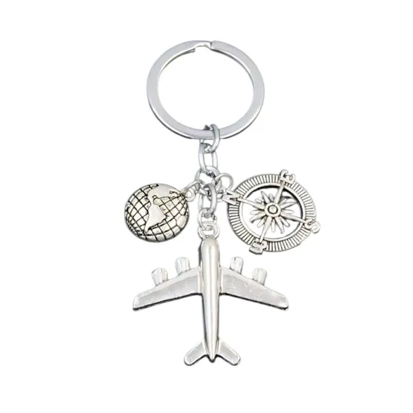 Airplane Aviation World Globe Travel Compass Charm Keyring Keychain - Image 2