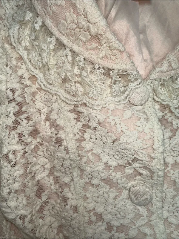 SassyBling Womens Medium Cream Floral Lace Duster Pea Coat Ruffle Coquette - Image 6