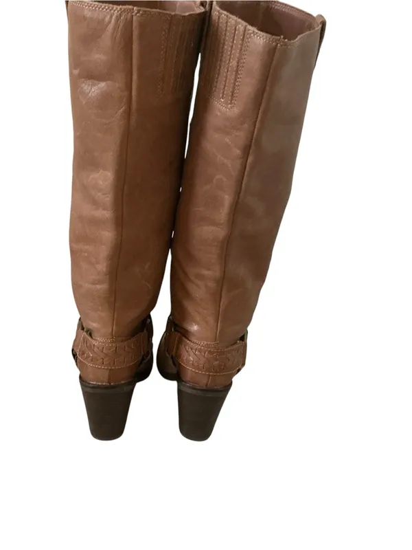 Lucky brand Ethelda knee high boots tan leather harness ring buckle size 6.5 - Image 3