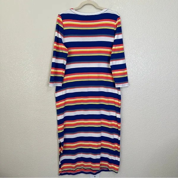 Lauren Ralph Lauren Multi Striped Lace Up 3/4 Sleeves Midi Dress, Size XL - Image 7