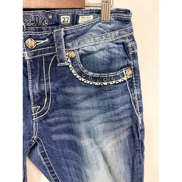 Miss Me Jeans MP7273T Mid Rise Straight Leg Women's 27 x 31 Inseam Western Y2K - Image 10