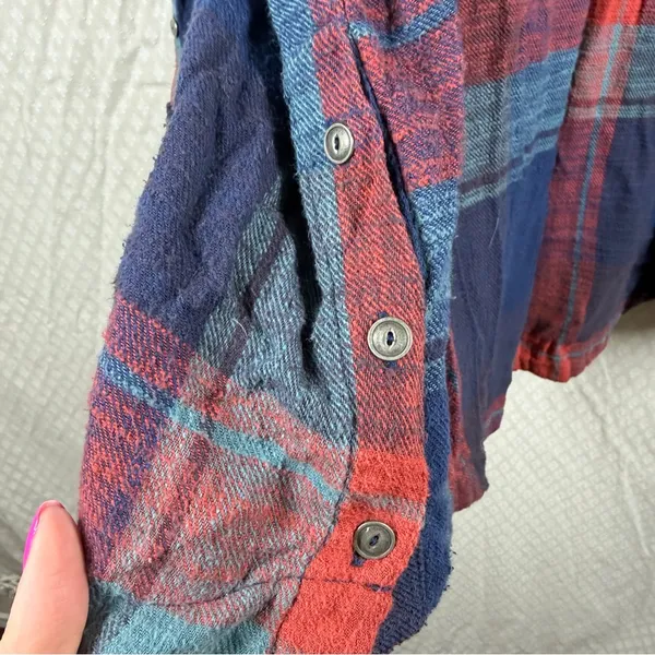Free People Blue‎ Red Plaid Keep It Cozy Flannel Top - Image 4