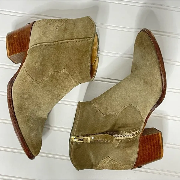 Zadig & Voltaire Molly Khaki Suede Wing Ankle Boots Spain 36 Western Block Heel - Image 7
