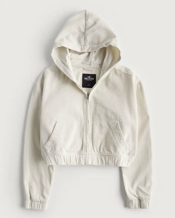 Hollister Hooded Crop Corduroy Zip Up Jacket - Image 5
