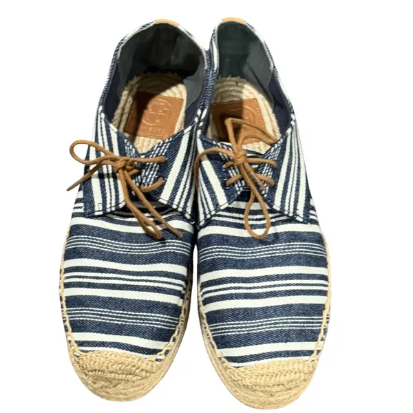 Tory Burch Florence Platform Espadrilles Women 9 Blue White Striped Canvas Shoes - Image 3