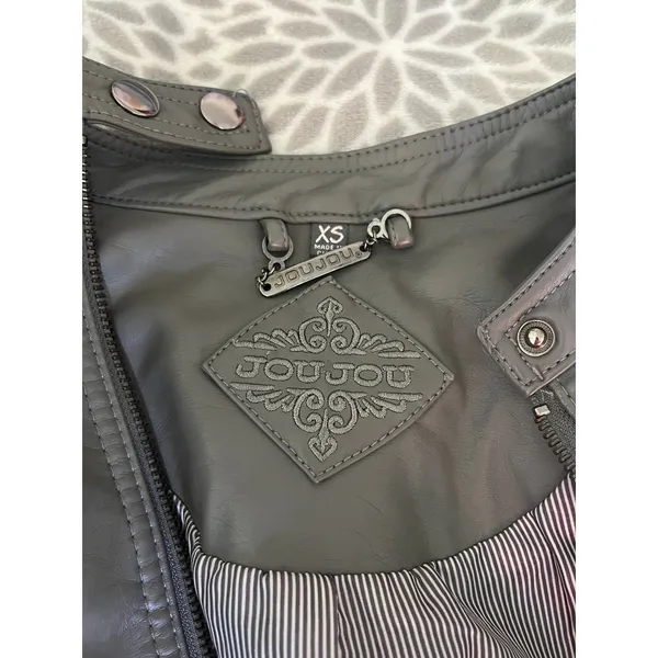 Joujou Gray Leather Jacket Womens XS Moto Zip Up Quilted Biker‎ Edgy Urban Chic - Image 2