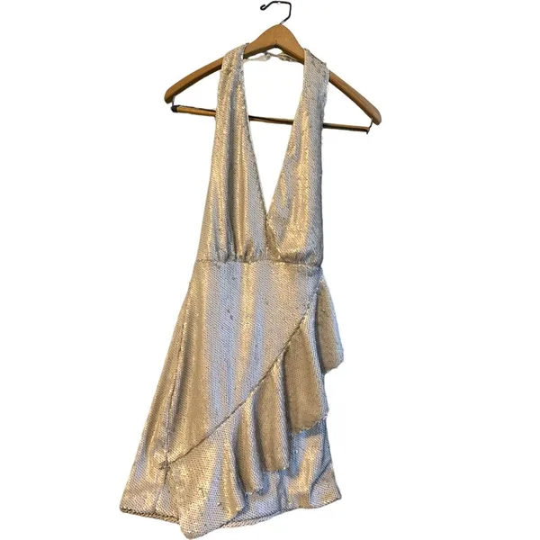 DO+BE‎ Dresses | Beige Cream Sequin Halter Ruffle Mini Dress ...Medium. NWT - Image 7