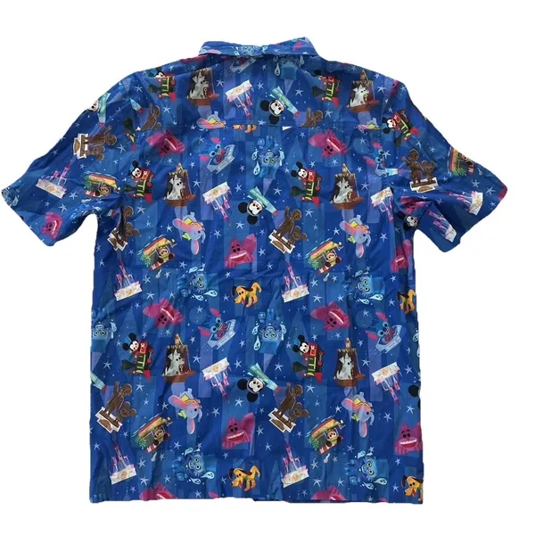 Disney Joey Ghou Mens Button Up Short Sleeve Shirt M Blue Magic Kingdom Mickey - Image 2