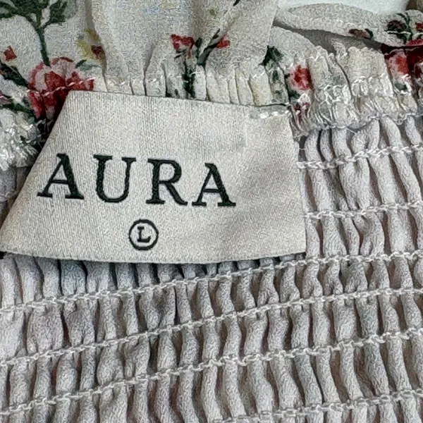 Aura‎ Floral Smocked Mini Dress Large Cream Red Square Neck Boho Cottagecore - Image 7