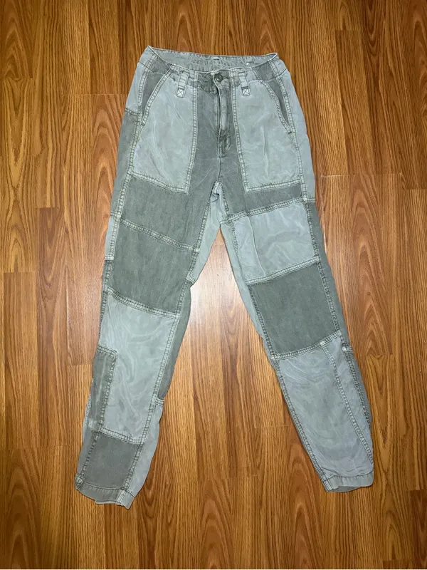 American Eagle High Rise Patchwork Lyocell Green Pants 4. - Image 2