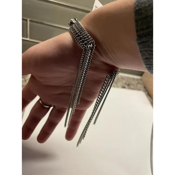 Kenilworth NWT Silver Tone / Rhinestone Bangle Bracelet Chain Dangles Nice Gift - Image 5