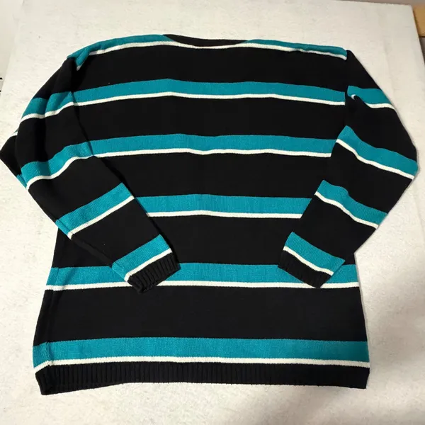 Sophisticates by Pendleton Womens Medium Striped Cotton Cardigan Black Teal USA - Image 4