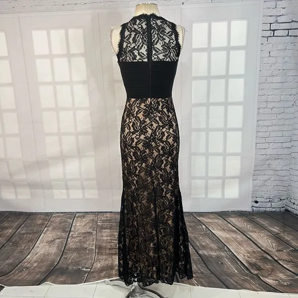Juno dress collection sleeveless black lace nude lined evening gown size 2 - Image 5