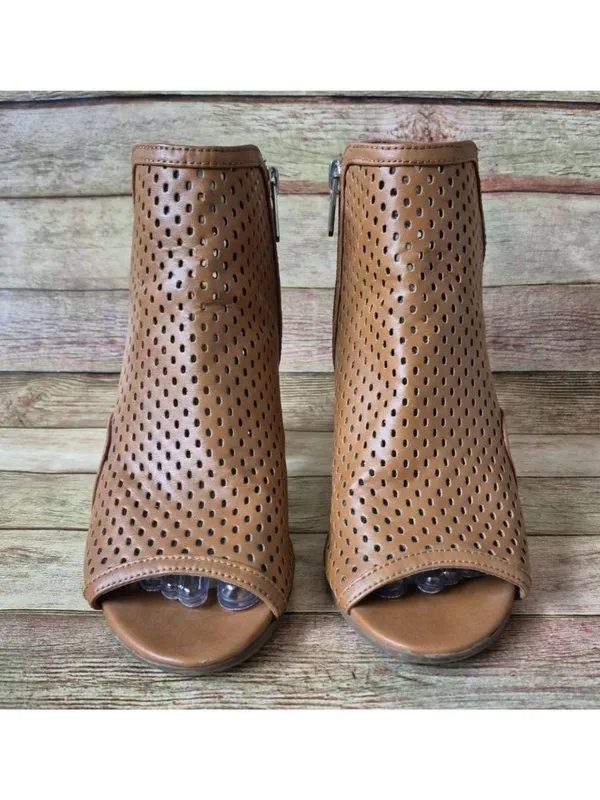Circus by Sam Edelman Brown Block Heeled Zip Up Ankle Boots Size 7.5 Peep Toe - Image 4