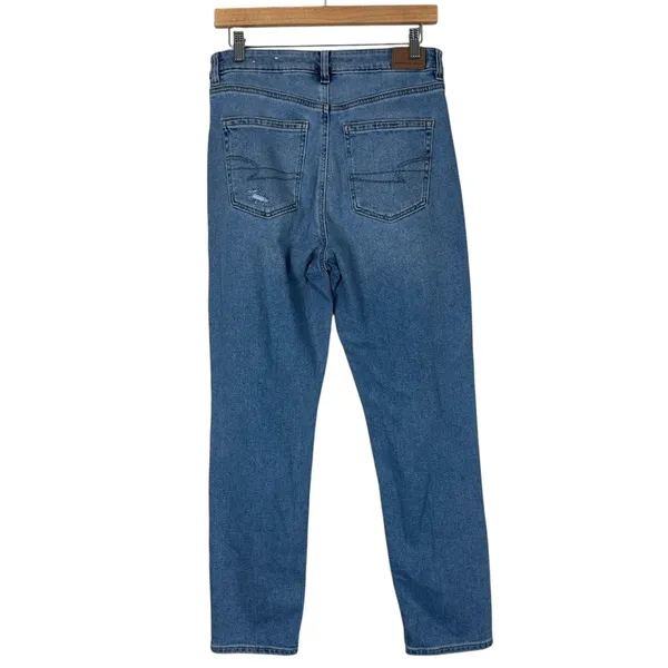 American Eagle Mom Straight Jeans Womens 8 Medium Wash Distressed Stretch Casual - Image 4