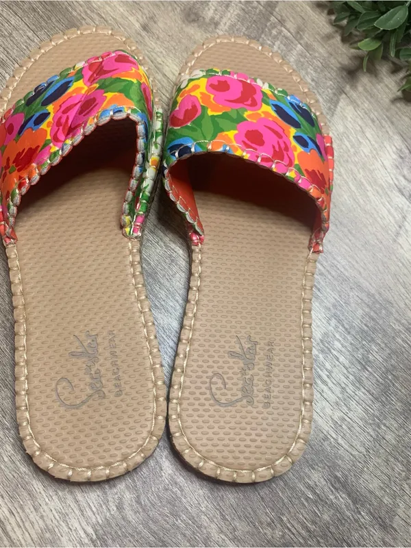 Floral Bright Slide Sandals - Colorful Flower Print - Image 2