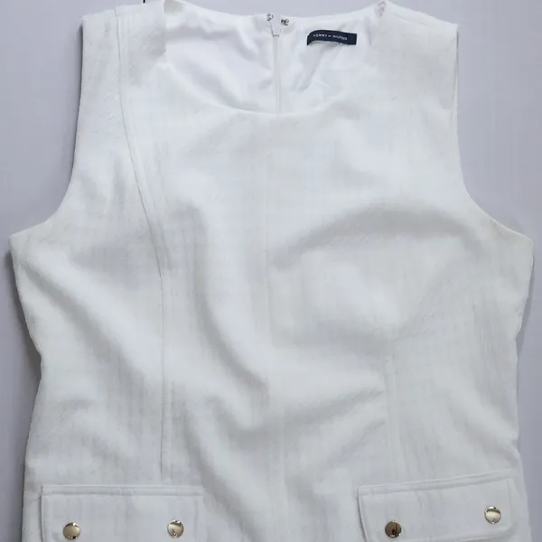 Tommy Hilfiger Shift‎ Dress 8 White Textured Pique Pocket Sleeveless Mod Preppy - Image 10