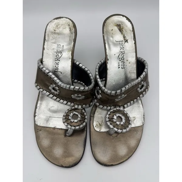 Jack Rogers Heeled Sandals Womens 7 Bronze Medallion Travel Boho Indie Vacation - Image 2