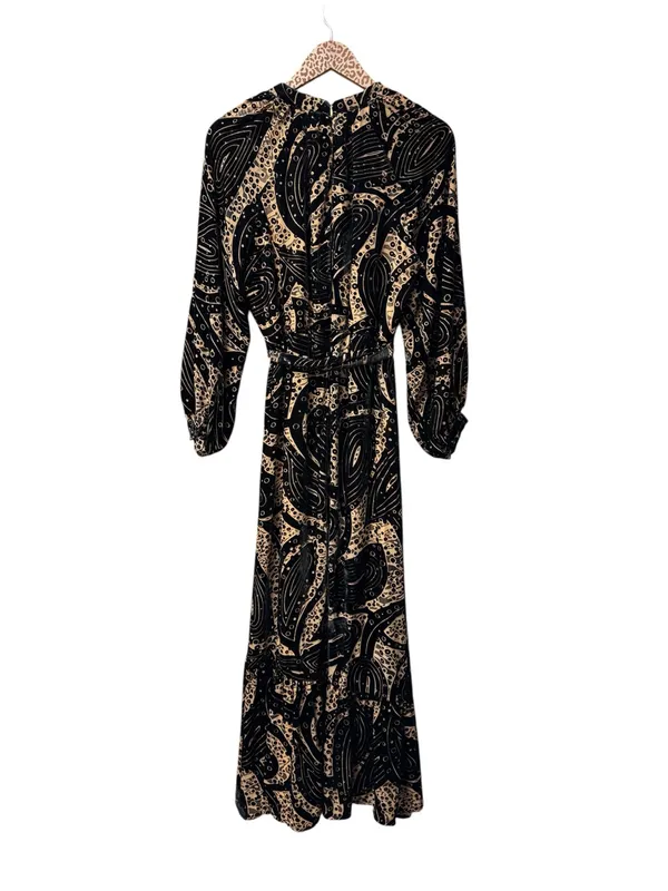 Ciebon Aria Tie Belt Long Sleeve Burnout Faux Wrap Velvet Dress Black Medium - Image 3