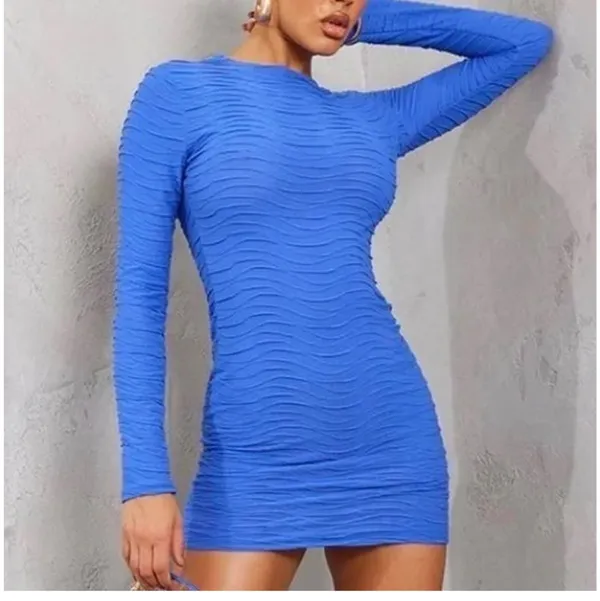 Pretty Little Thing Textured Cobalt Mini Dress - Image 2