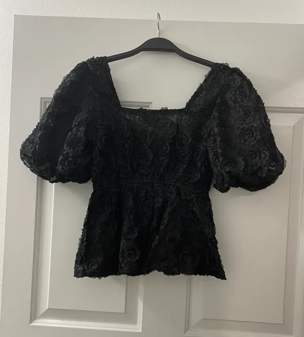 The Clothing Exchange Company | NWOT | Floral Embroidery Mesh Top | S | Black | CT8133 - Image 2