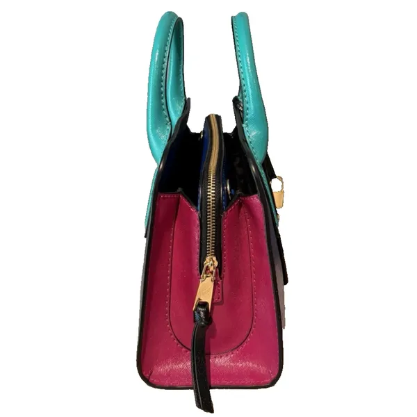 Marc Jacobs Little Big Shot Leather Tote Teal Blue Playboy Strap Satchel NWOT - Image 3