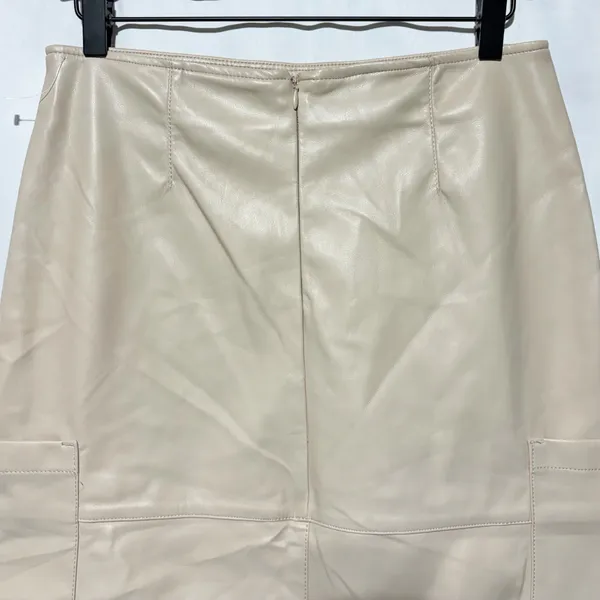 New Hunter & Brown Faux Leather Cargo Pocket Midi Pencil Skirt Beige Size Medium - Image 10