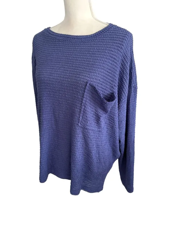 ZENANA Blue Waffle Knit Long Sleeve Size L/XL - Image 3